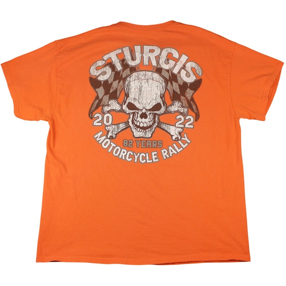 Sturgis 2022 Motorcycle Rally T Shirt XL Orange Skull Biker Graphic Tee
